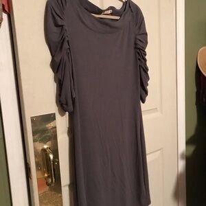 Gorgeous Tulle Gray Midi Dress with Ruched Sleeves